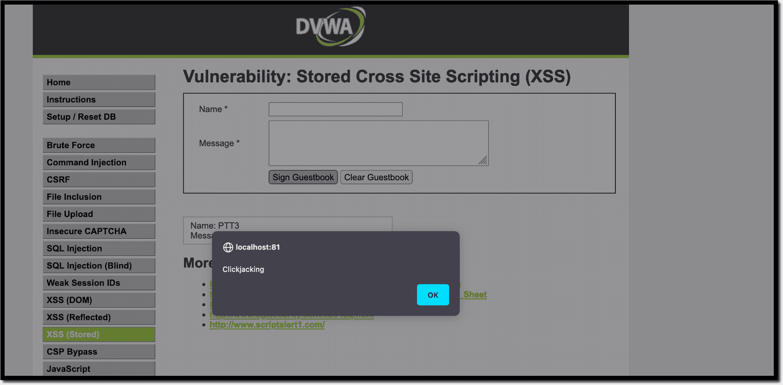 xss attack clickjacking triggered